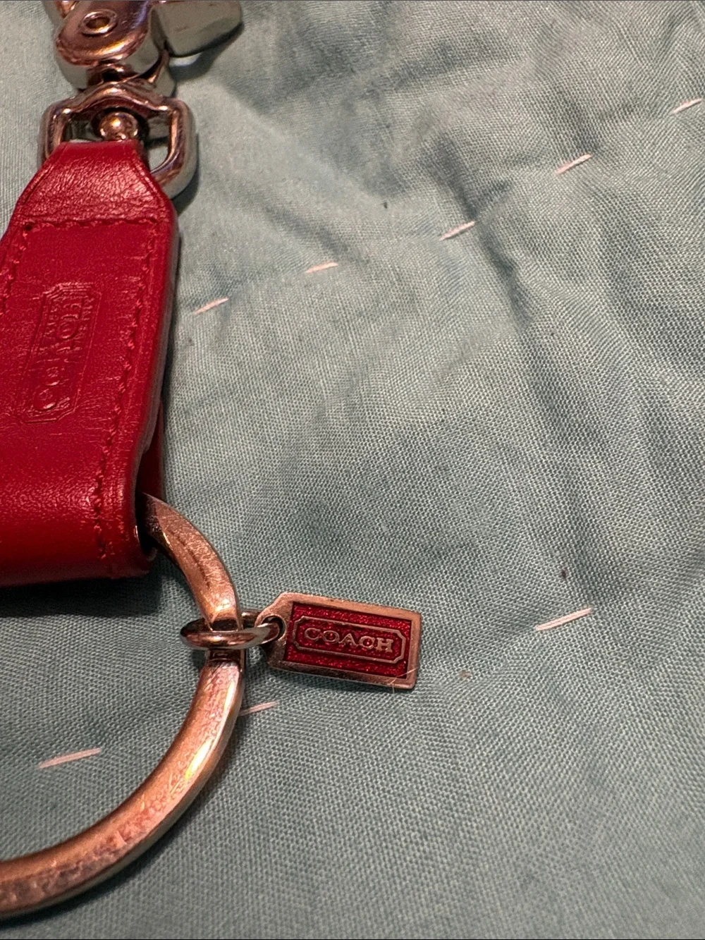 COACH Red Leather Key & Card Holder with Silver Hardware